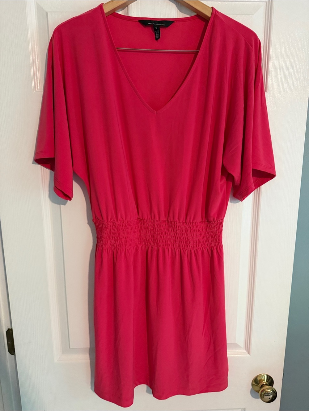 White House Black market Pink V-Neck Short Sleeve Smocked Waist Dress